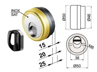 DEFENDER MAGNETICO MAG MONOLITO ANTIACIDO MR500 OTTONATO LUCIDO  ø mm.50x25h. 3 chiavi compatibile serr. Cipierre    DISEC