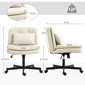 Sedia da ufficio beige senza braccioli 67 x 63 x 83-93 cm in similpelle con cuscino e ruote