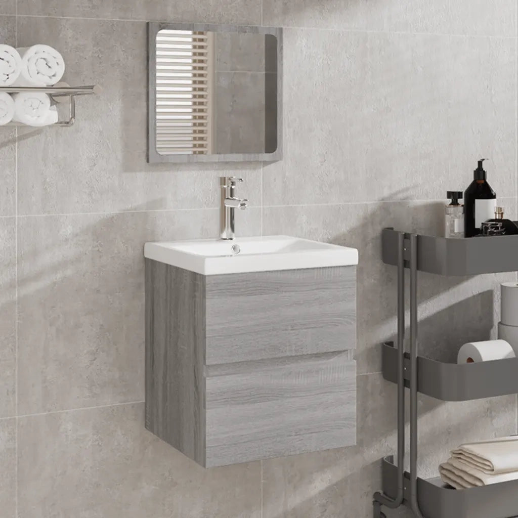 Mobile da Bagno con Lavabo | Armadio Lavabo e Specchio Grigio Sonoma