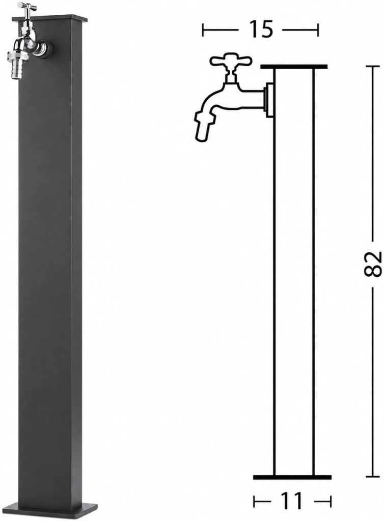 Fontana rettangolare in metallo completa di impianto e rubinetto colore Antracite H82 Cm