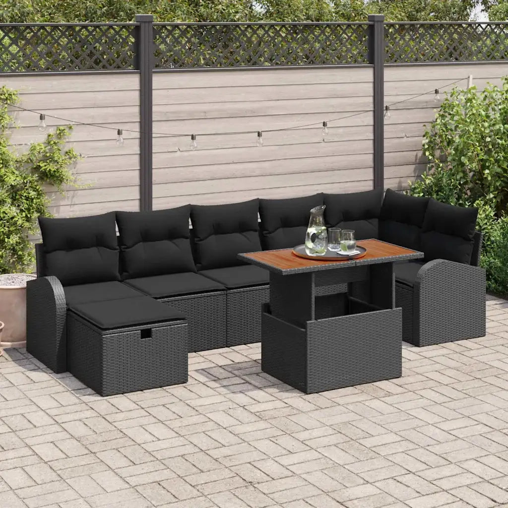 Set Divano da Giardino 8 pcs Nero polyrattan
