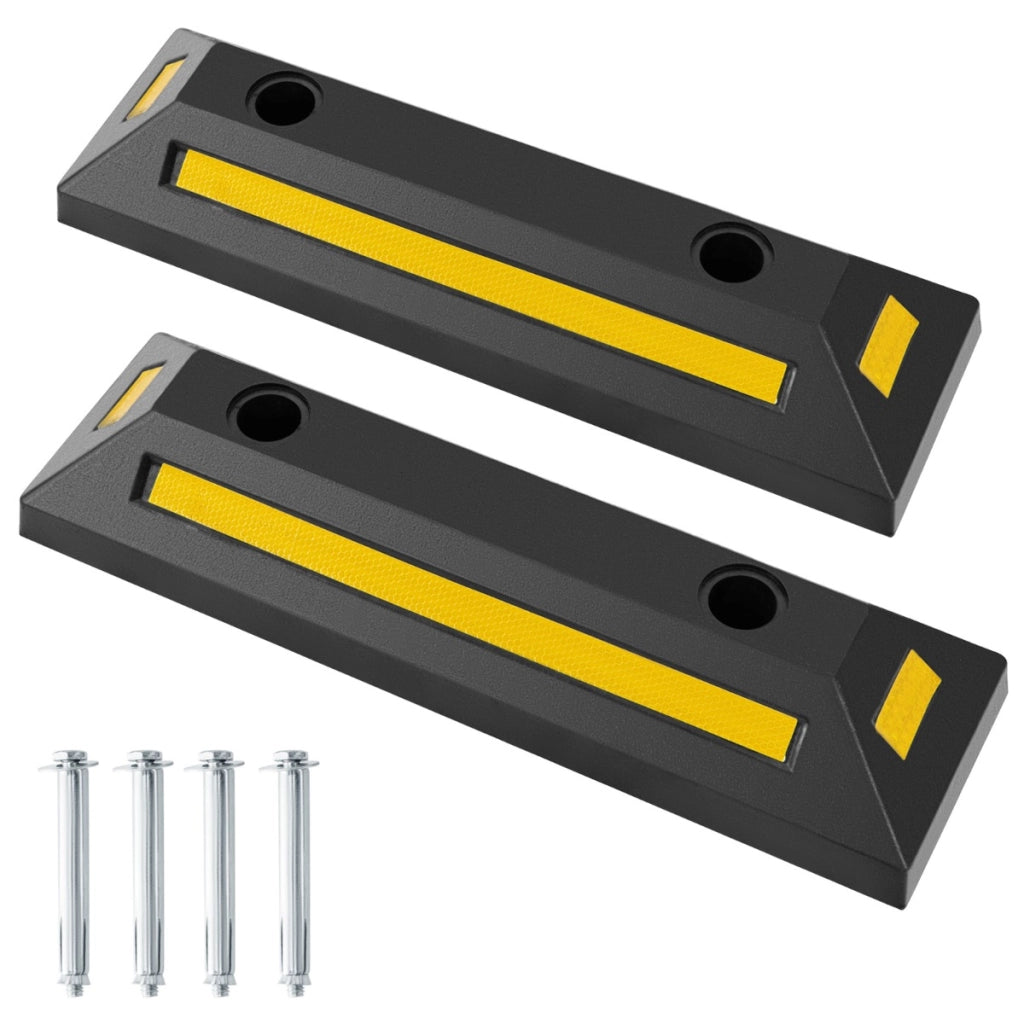 Ferma ruota per veicoli da garage, 2 Ferma ruote in gomma resistente con strisce riflettenti 54,5x16x9cm Giallo