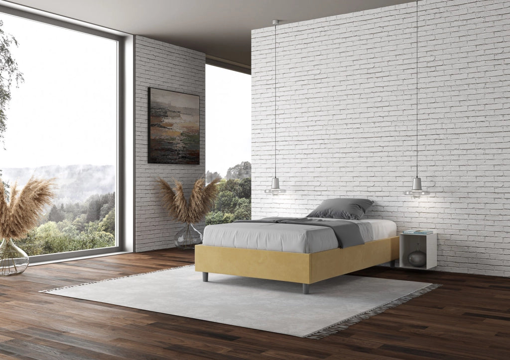 BS COM Letto una piazza e mezza contenitore imbottito 120x210 microfibra ocra