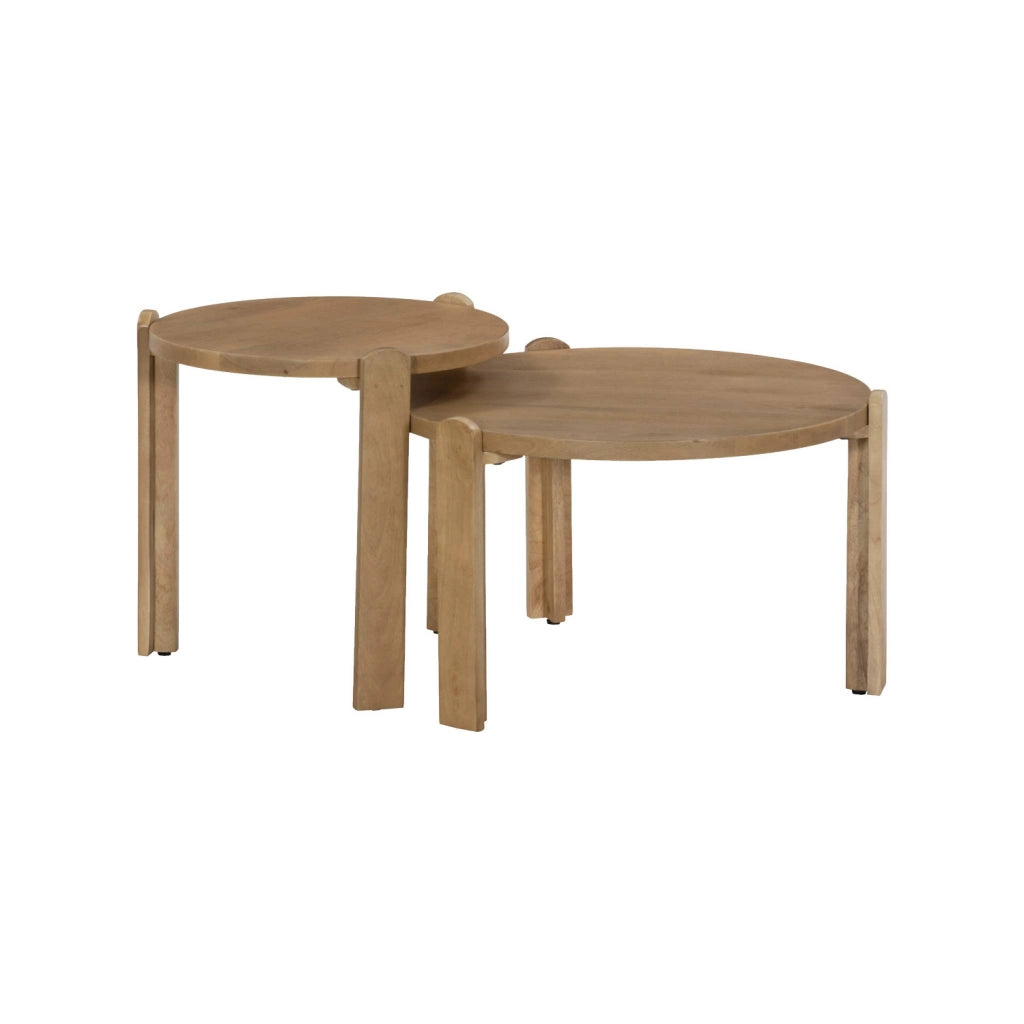 Set di 2 tavolini rotondi in legno di mango, marrone naturale