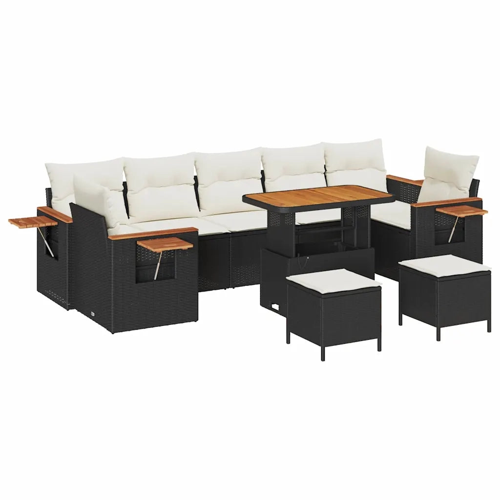 Set Divano da Giardino 13 pcs Nero e Crema polyrattan