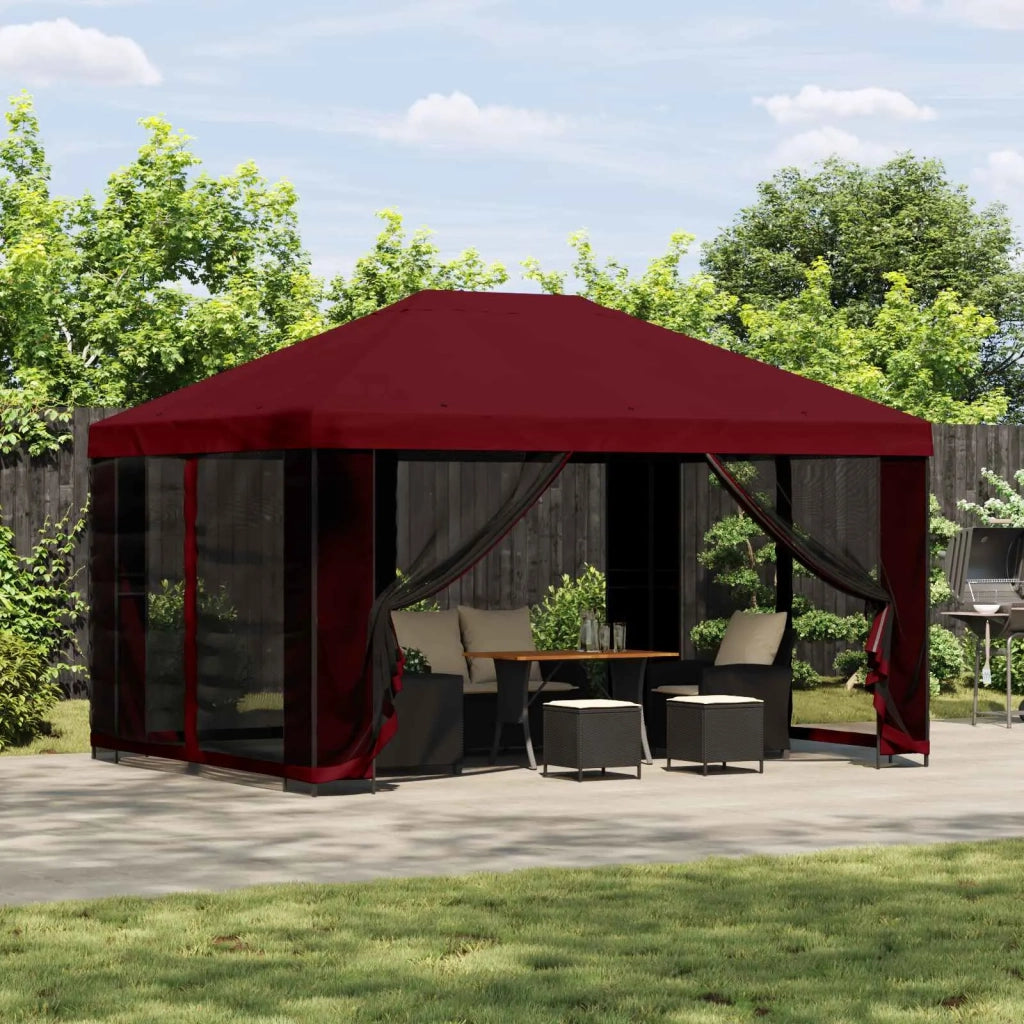 Gazebo da giardino con pareti laterali 4 × 3 m Borgogna 900395