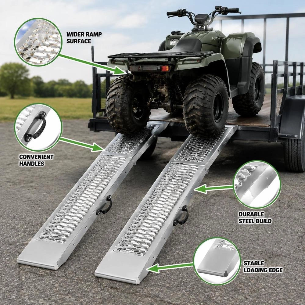 Aluminum Ramps, 2-piece Heavy-duty Loading Ramps (453 Kg Load Capacity) With Wider Ramp Surface, Universal Stable Loading Ramp With Handles, For ATV, UTV, Motorcycle, Electric Bicycle