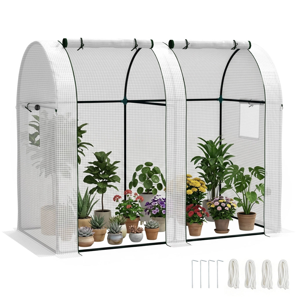 Serra da Giardino 1,8 m² per Pomodori in Acciaio e PE 135 g/m² Bianca con 2 Porte Zip e 4 Finestre Resistente per Orto