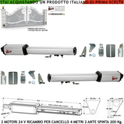 Motori Elettromeccanici 24 Vcc Corsa 300 MM Spinta 2 Q.li Chiave di Sblocco sul Carrello di Traino Per Cancello Automatico da 4 Metri 2 Ante da 2 Metri Completi Kit Staffe Ricambio Adatti per Elettronica BTF Came Serai Misure 910X88X88 mm