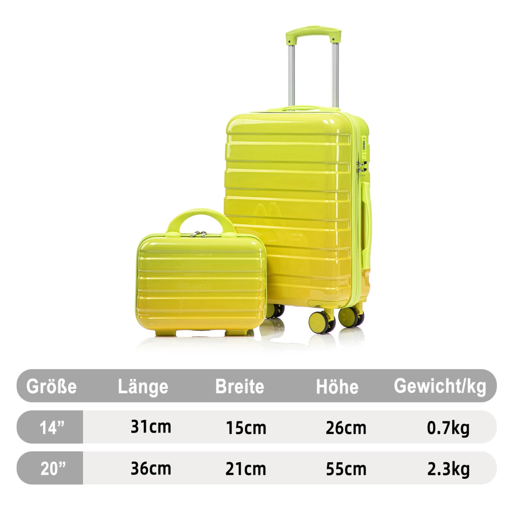 Set valigie rigide 20" e 14" con lucchetto a combinazione e beauty case verde