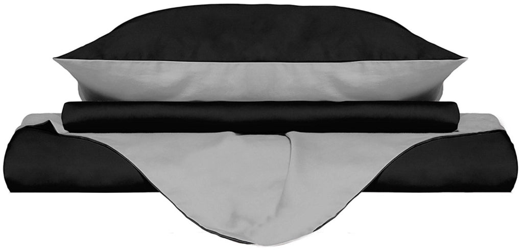 Copripiumino con Sacco e Federe Doubleface Nero/Grigio Chiaro Matrimoniale