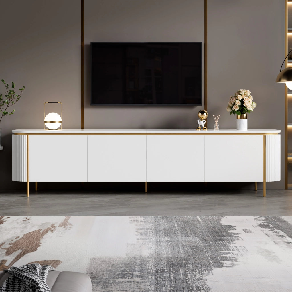 Mobile TV 180 cm con sei ante, MDF, bianco