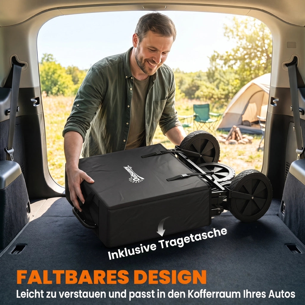 Carrello da trasporto pieghevole con tettuccio, telaio in acciaio nero, capacità 110L, 97x52x105 cm, robusto e salvaspazio