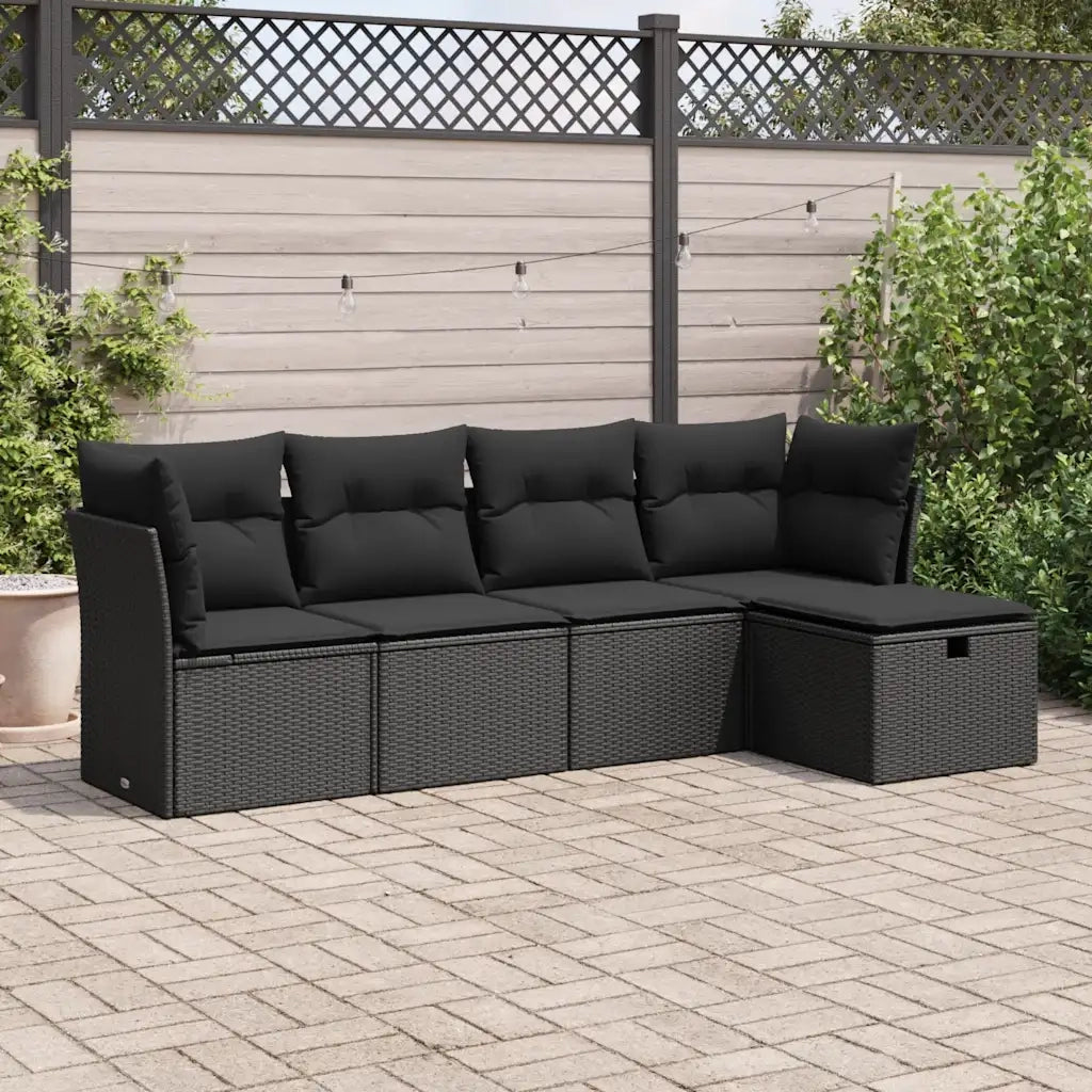 Set Divani da Giardino 5 pz | Set Salotto da Giardino con Cuscini in Polyrattan Nero