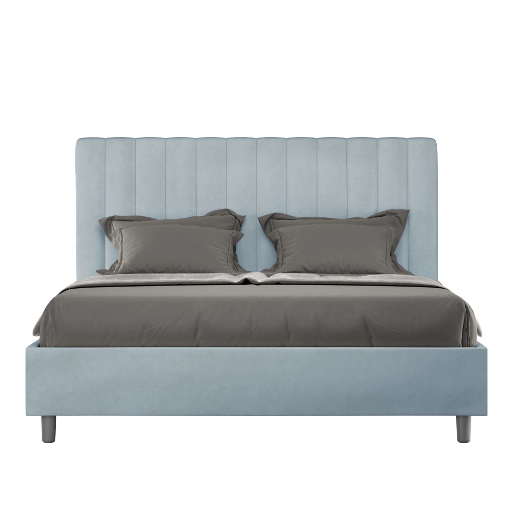 BS COM Letto una piazza e mezza con rete imbottito 130x190 microfibra azzurro