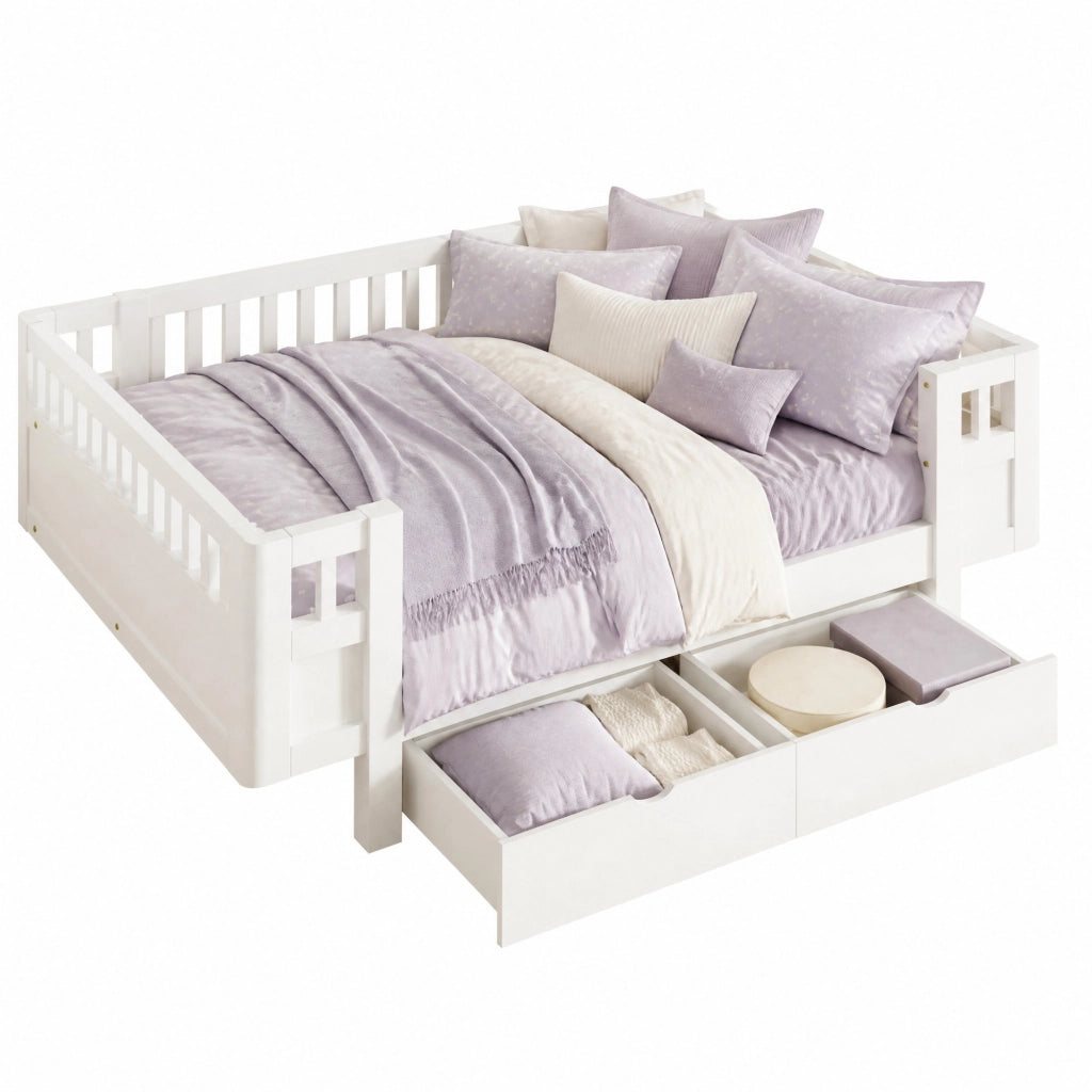 Letto per bambini 140 x 200 cm bianco con sponde e 2 cassetti