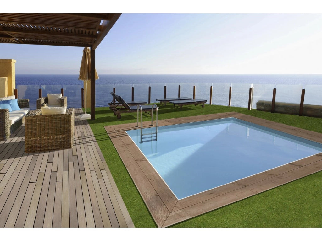 Piscina rettangolare in legno "Zanzibar" - 3,50 x 2,30 x 1,24 m + mini pompa di calore da 3,5 kW