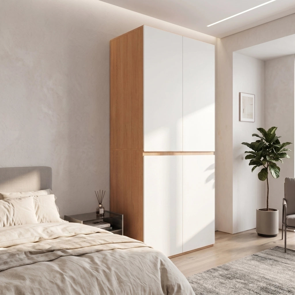 Desviae Armadio guardaroba con cassetto portagioie appendiabiti e vani in MDF bianco effetto rovere 90 × 50 × 200 cm