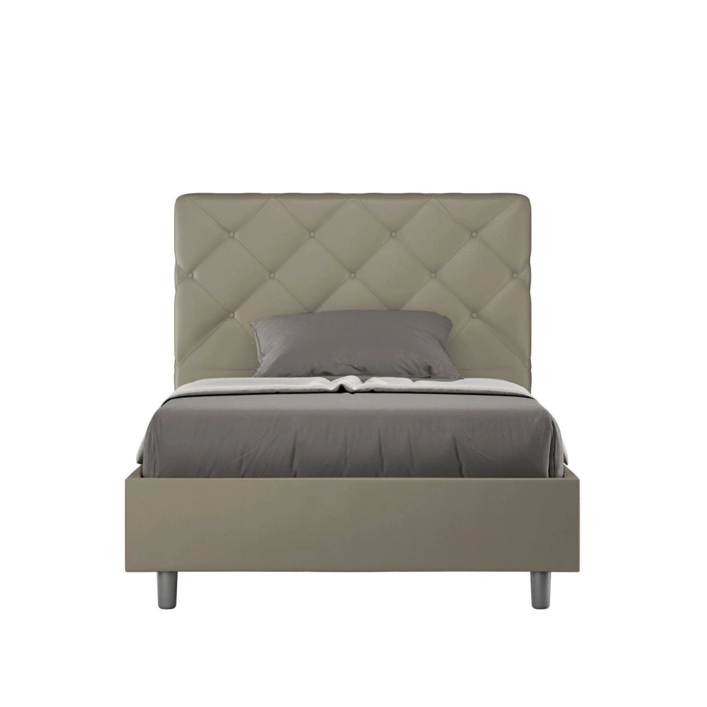 Letto queen size senza rete imbottito 150x210 similpelle cappuccino Priya