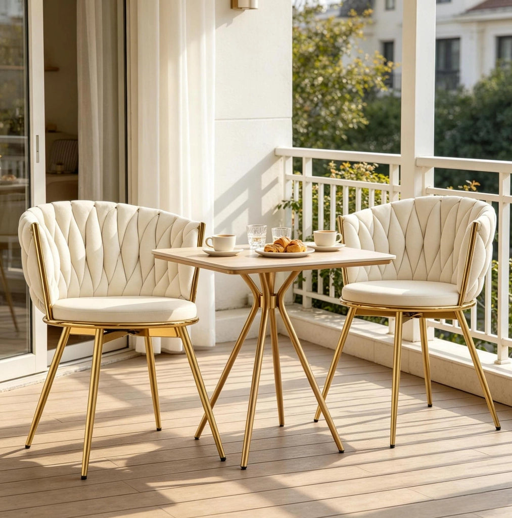 Sedia da pranzo girevole beige, schienale imbottito, set da 2