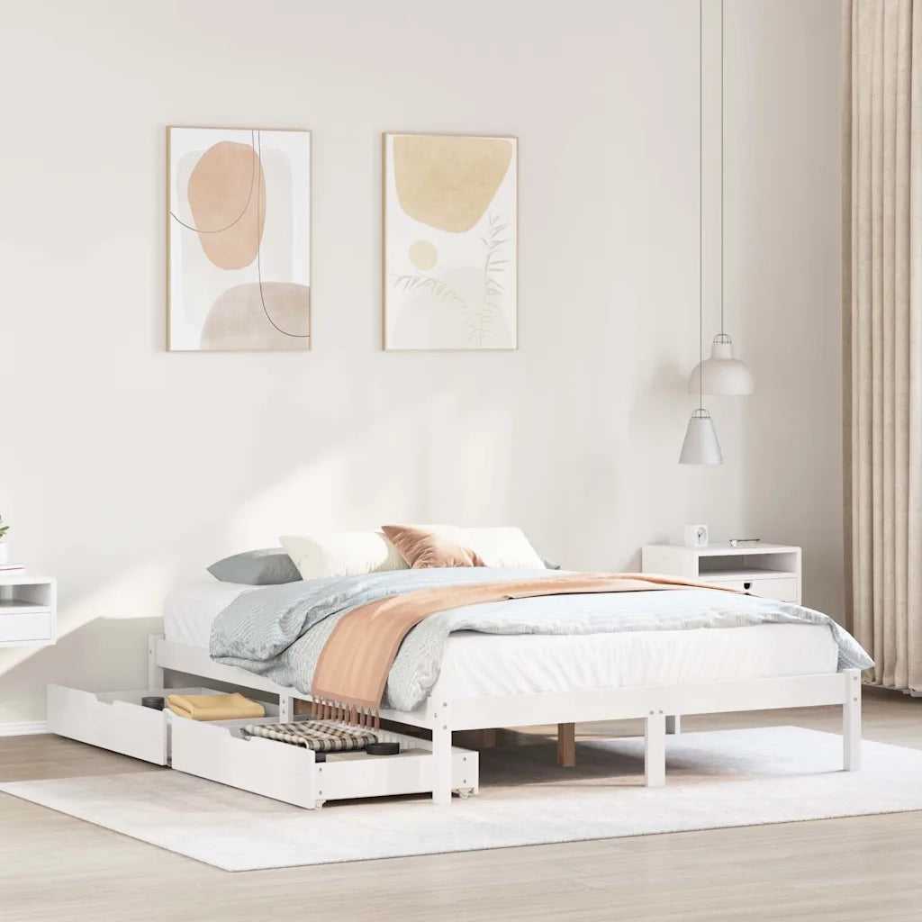 Letto matrimoniale | Letto per adulti | Letto senza Materasso Bianco 140x200 cm Legno Massello di Pino