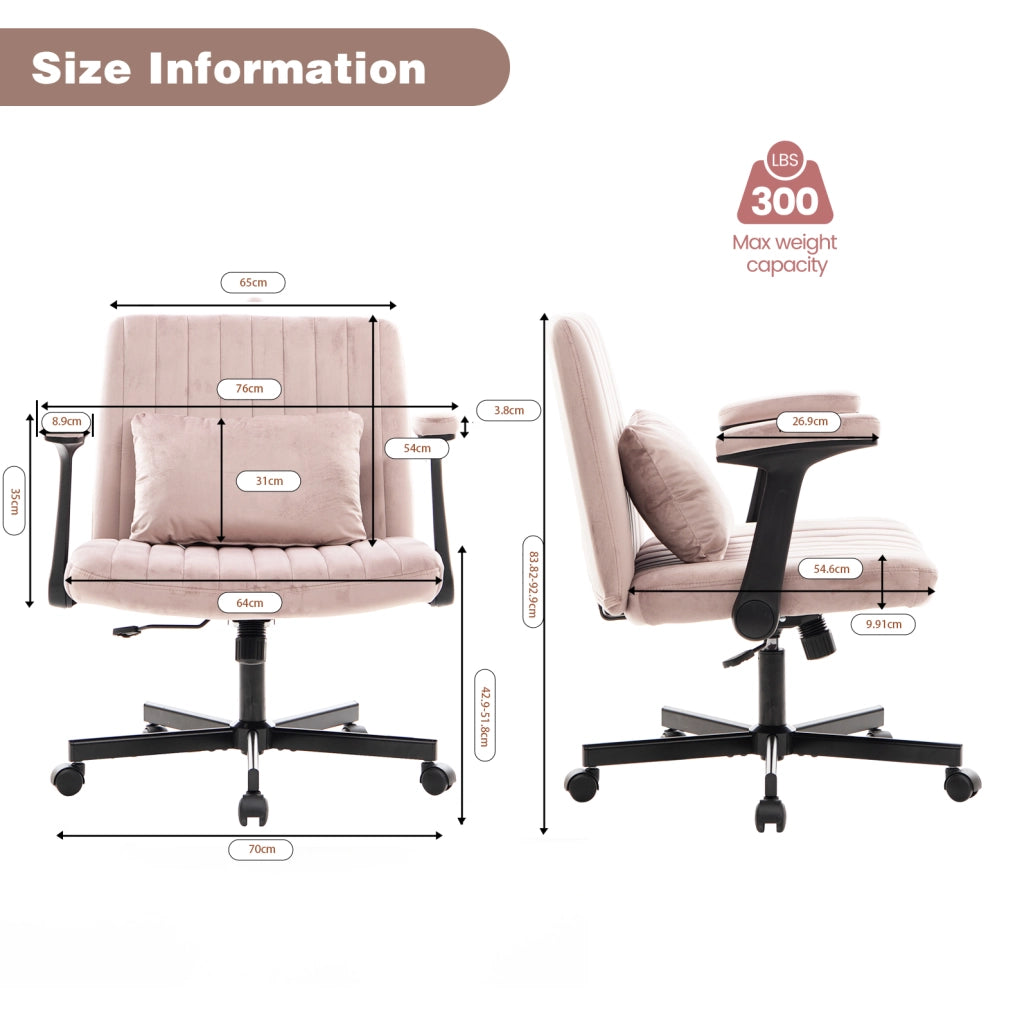 Sedia da ufficio 65x70x92,9 cm rosa con braccioli ribaltabili