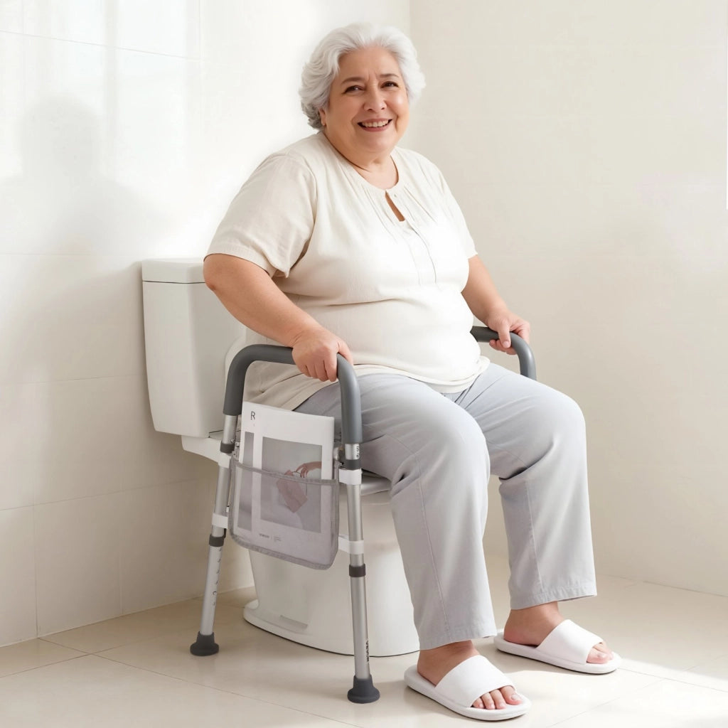 Sedile WC Rialzato Regolabile con Braccioli XZY402 in Alluminio Portata 181 kg Robusto Universale per Bagno Casa
