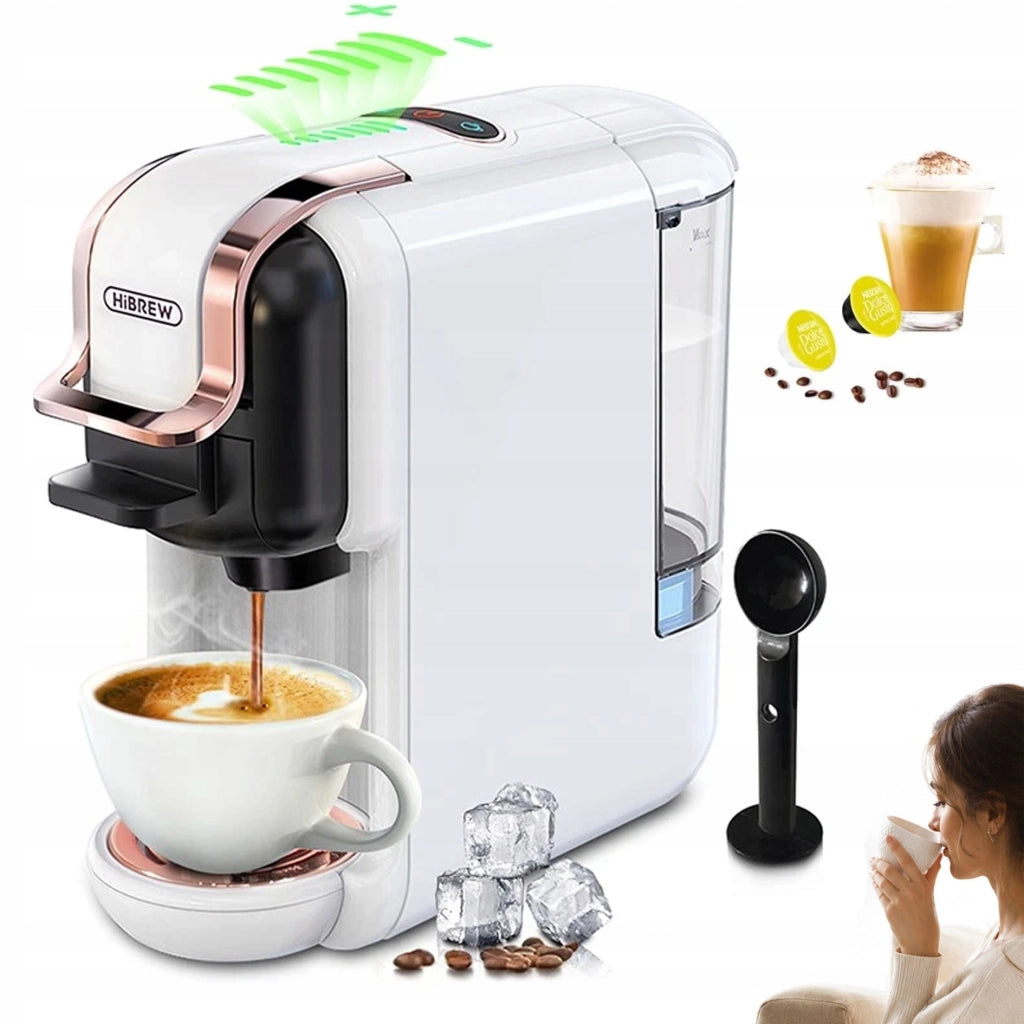 Macchina da Caffè HiBREW H2B Bianca 5 in 1 19 Bar 1450 W Caldo/Freddo per Capsule e Macinato