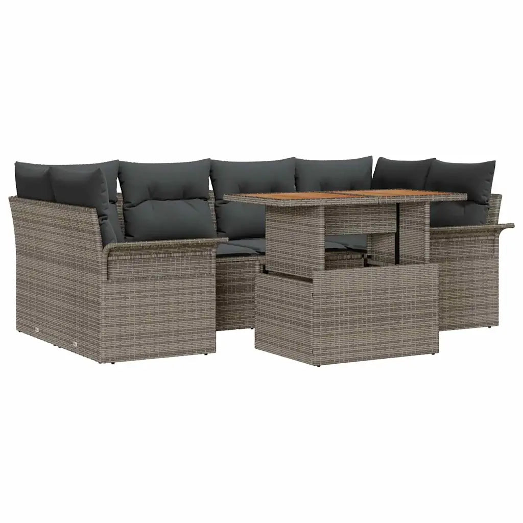 Set Divano da Giardino 7 pcs Grigio Poly Rattan