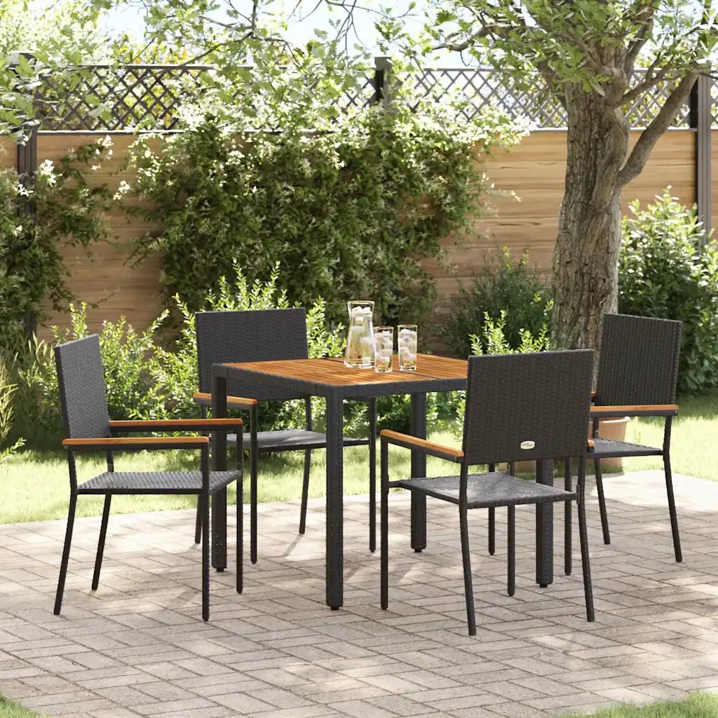 Set da Pranzo per Giardino 5 pcs Nero polyrattan