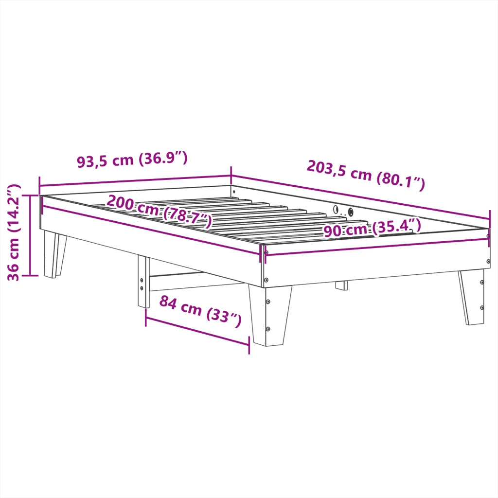 Letto senza Materasso-Struttura Letto Bianco 90x200 cm Legno Massello di Pino 371401