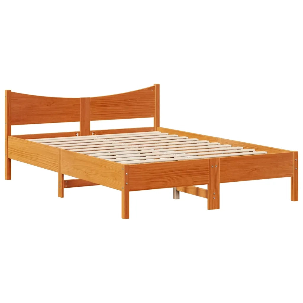 Giroletto con Testiera-Struttura Letto con testiera Marrone Cera 150x200 cm Massello Pino 746940
