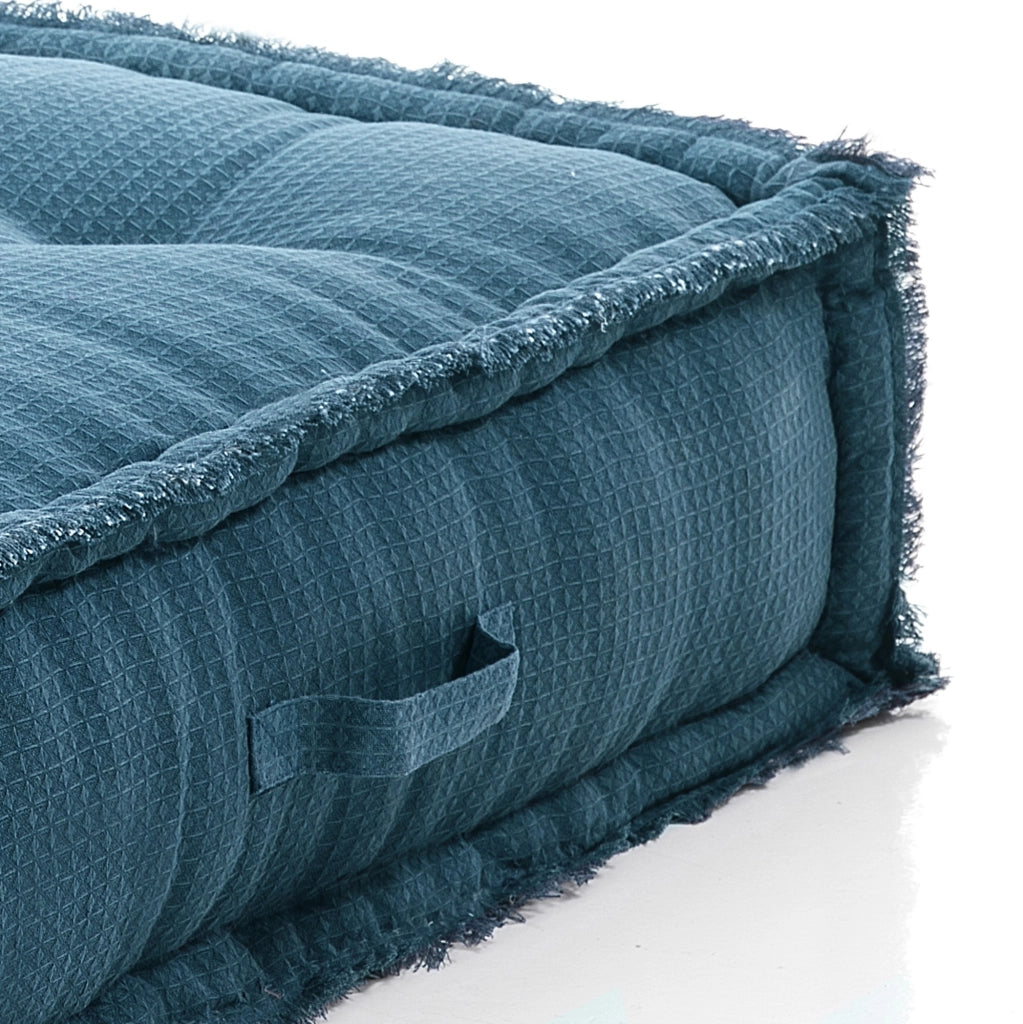 Pouf quadrato in cotone blu non sfoderabile