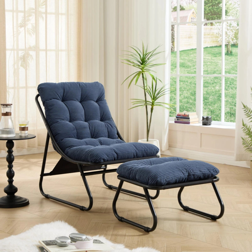 Sdraio, sedia da relax, con poggiapiedi, senza braccioli, blu