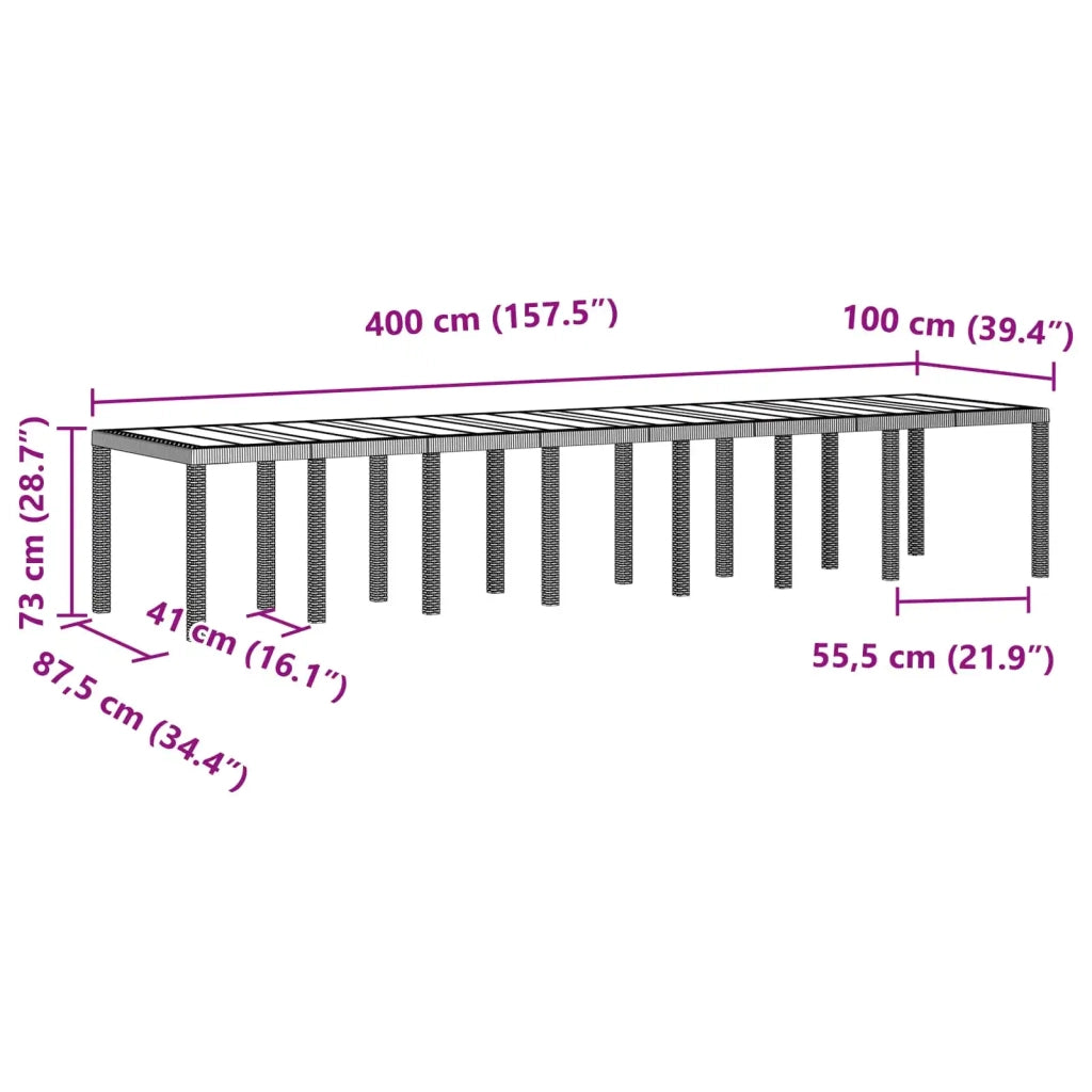 Set da pranzo da giardino con cuscini 17 pcs Marrone PP