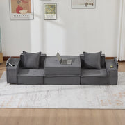 Divano a 2 posti modulare in velluto a coste grigio scuro con tasche laterali e 2 cuscini 162 × 78 × 66 cm