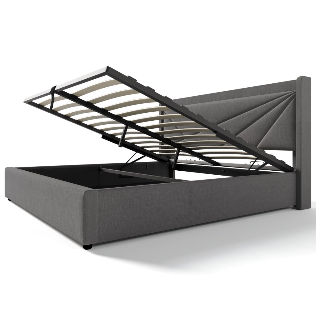 Letto matrimoniale 140x200 con contenitore grigio e prese USB