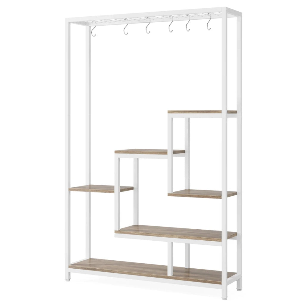 PORTAFIORI A SCALA 108x37x19 cm Metallo e Legno Beige/Bianco