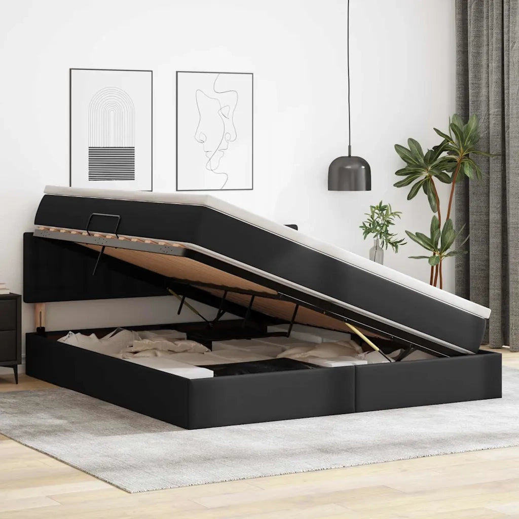 Letto con contenitore e materasso Nero 160 x 200 cm