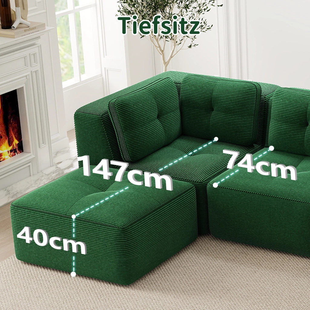 Divano Angolare Modulare 2 Posti ¨C MINIMAL ¨C Verde, Velluto a Coste