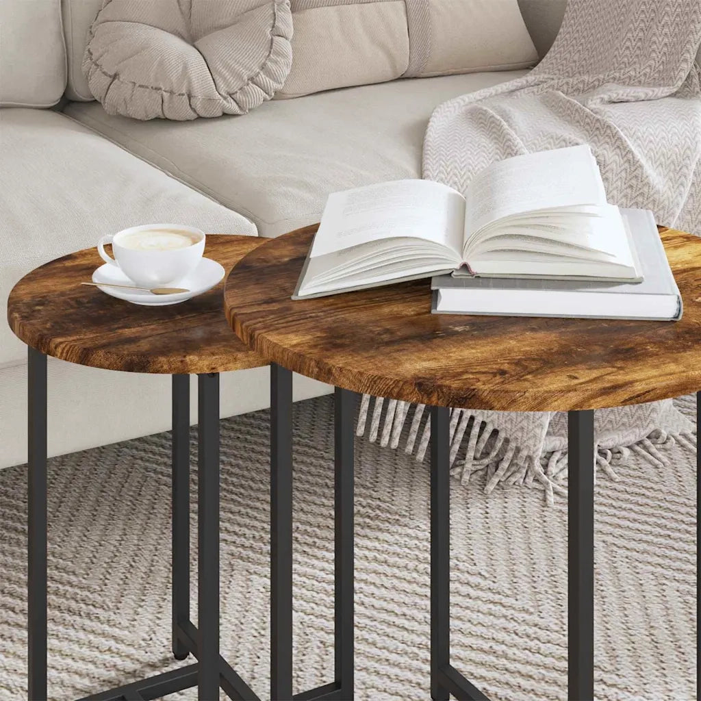 Set tavolini 2 pz | Tavolo laterale Rovere Affumicato e Nero