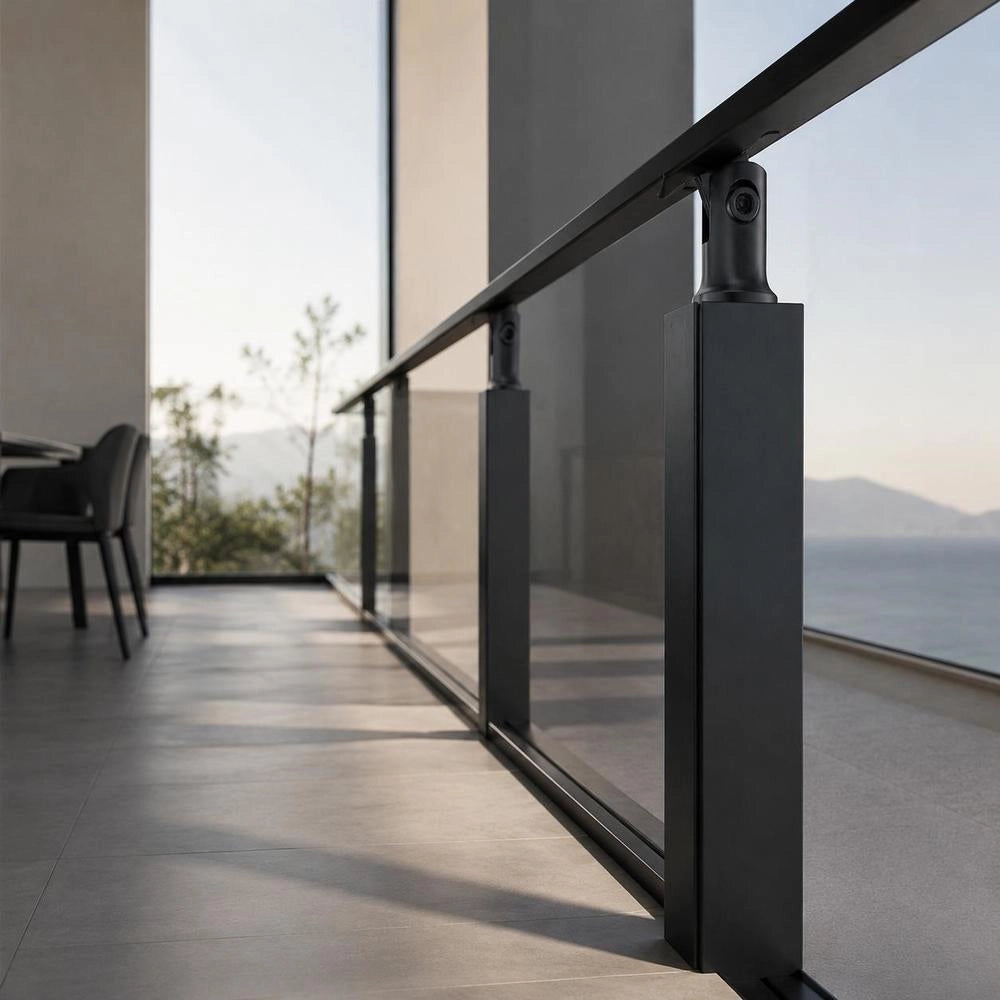 Cable Railing Post, 91.4 X 5.1 X 5.1 Cm, Steel Railing Post Without Holes, SUS304 Stainless Steel Cable Railing Post, Stair Handrail Post With Horizontal And Curved Bracket, Set Of 1