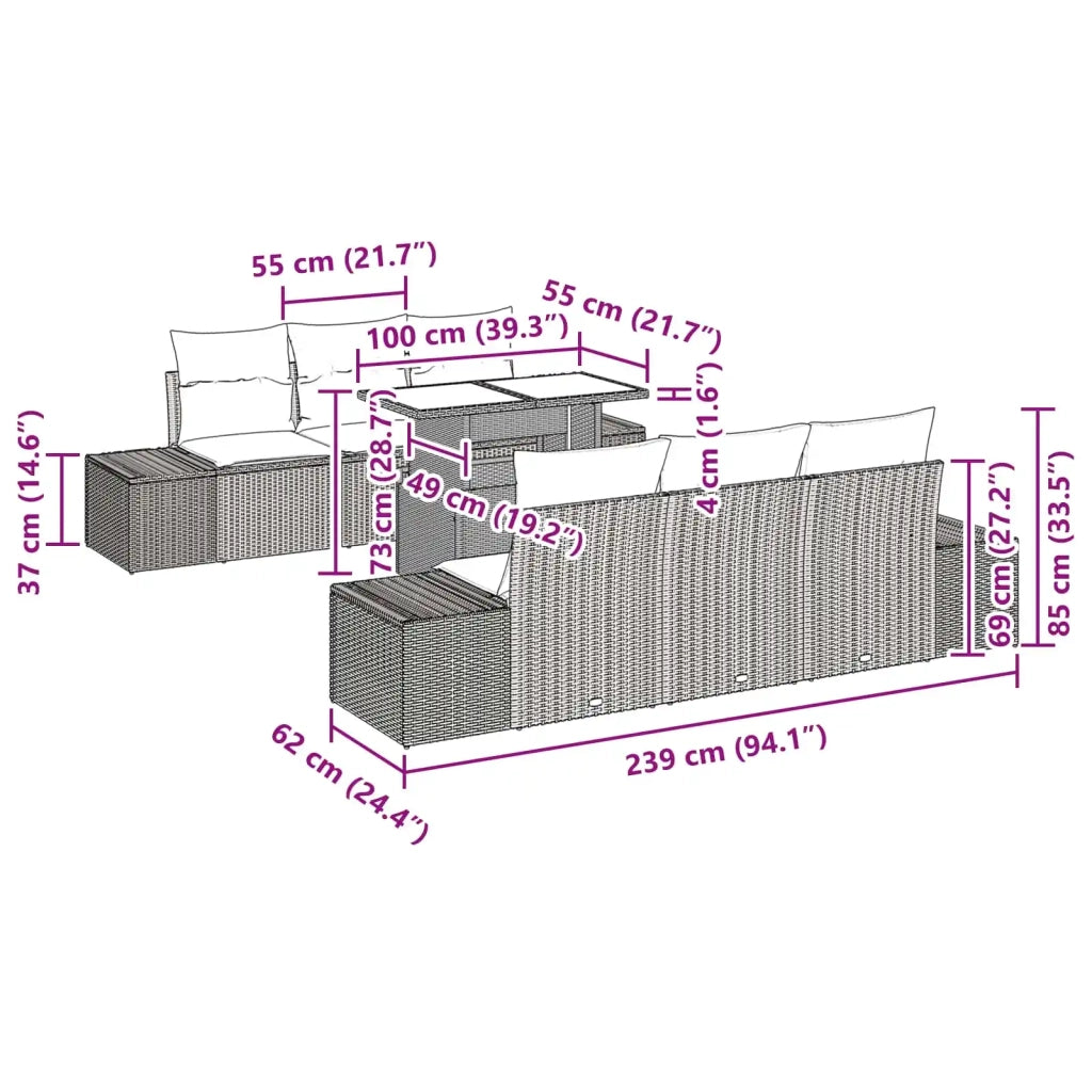 Set di divani 7 pz 6-Numero di posti Nero e Blu polyrattan 3349112