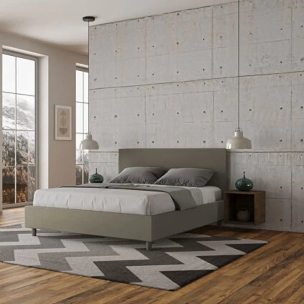 Letto matrimoniale con rete imbottito 160x210 similpelle cappuccino Adele