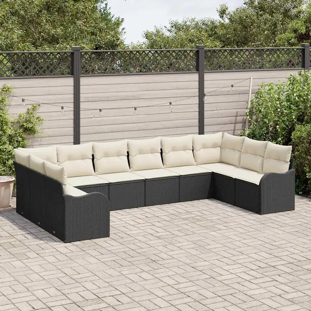 Set Divano da Giardino 10 pcs Nero e bianco polyrattan