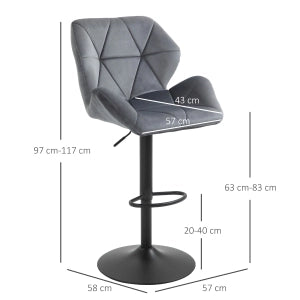 Sgabelli da bar set da 2 regolabili in altezza con seduta imbottita schienale girevole a 360° in poliestere grigio