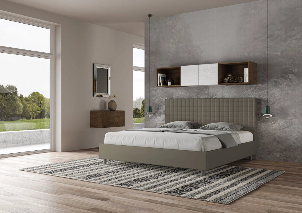 BS COM Letto matrimoniale king size senza rete imbottito 190x200 similpelle cappuccino