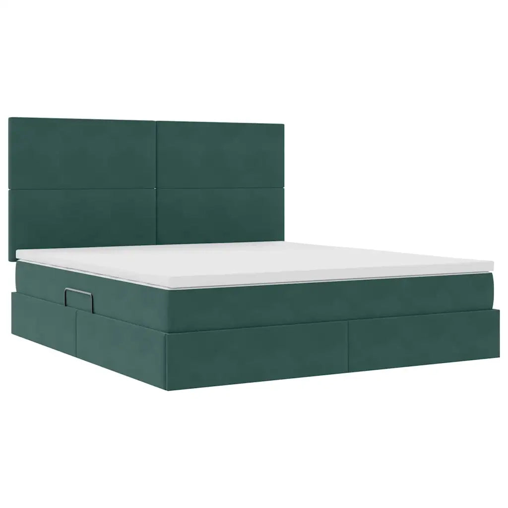 Letto con contenitore e LED Verde Scuro 180 x 200 cm Velluto