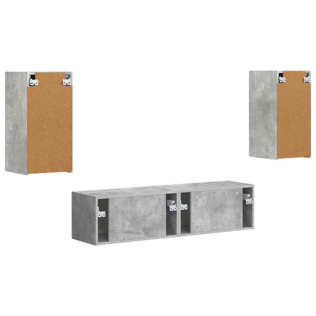 Set mobile TV 4 pcs Grigio cemento Legno multistrato 3409153