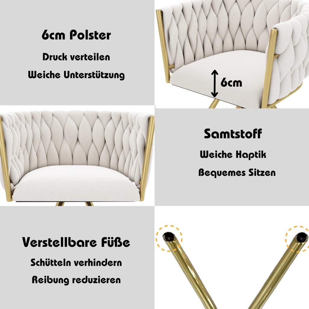 SEDIA Girevole 360° Set da 4 pezzi in velluto Beige e Oro